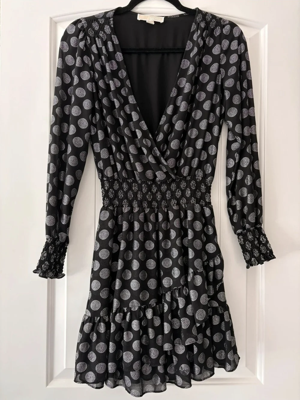 Michael Kors Elegant Black and White Polka Dot Midi Dress. NWOT